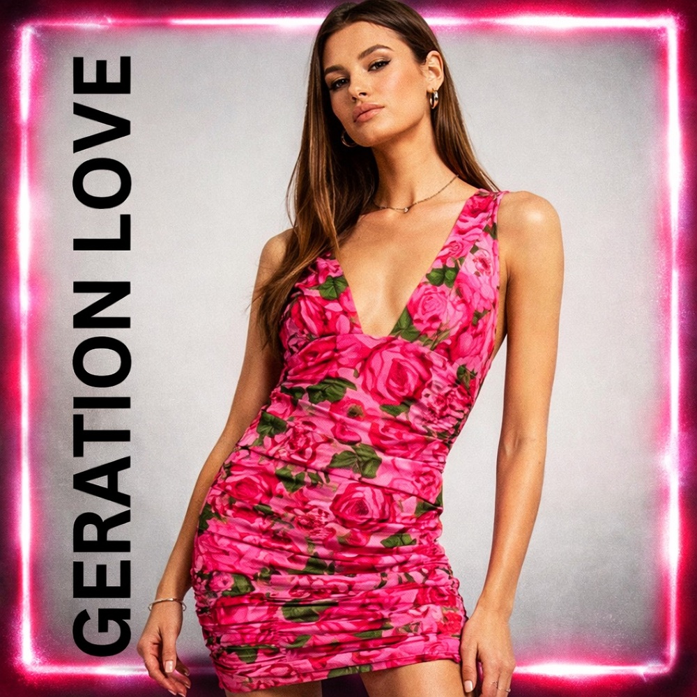 Generation Love Pink Floral Bodycon Mini Dress NWOT Size S